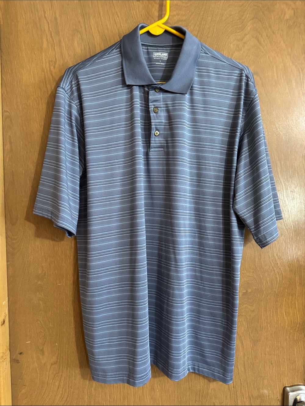 Kirkland Signature Blue and Gray Striped Polo